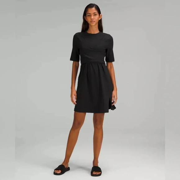 Lululemon Cotton Wrap-Front T-Shirt Dress Black - Picture 1 of 9